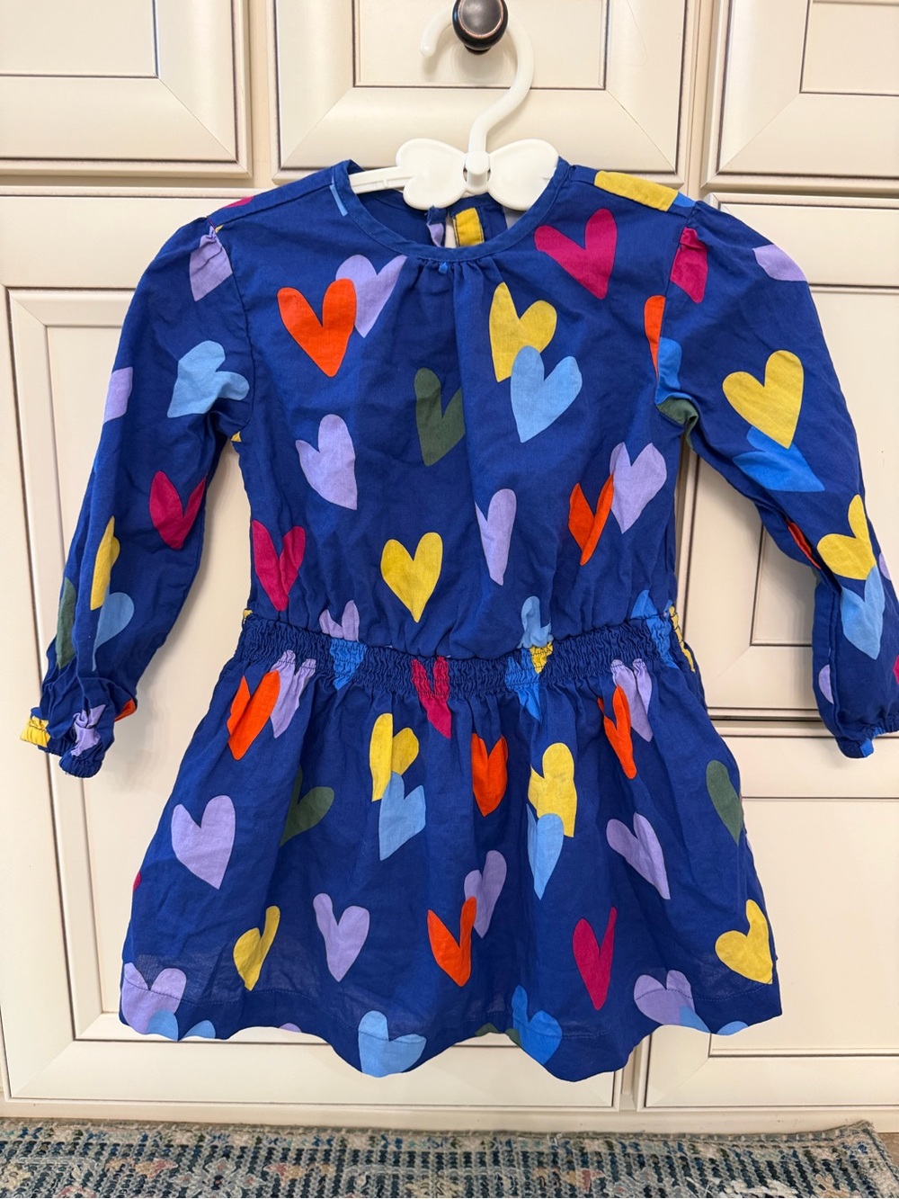 Primary Kids Navy Rainbow Heart Print Long Sleeve Dress Size 3